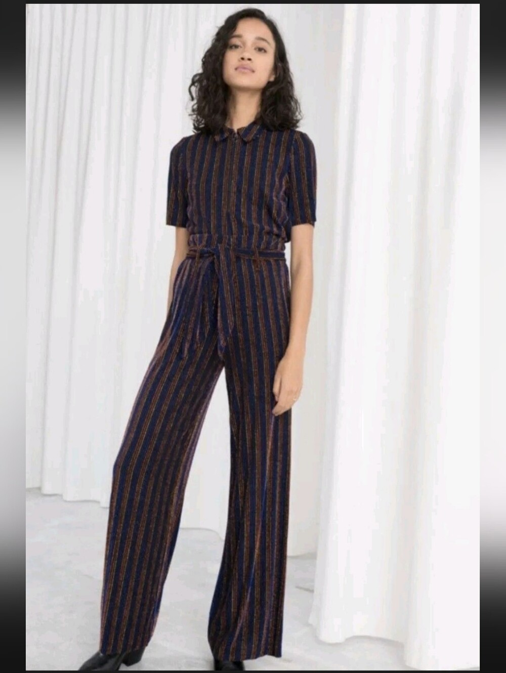 & Other Stories Navy Set with Copper And Yellow Metallic Stripes